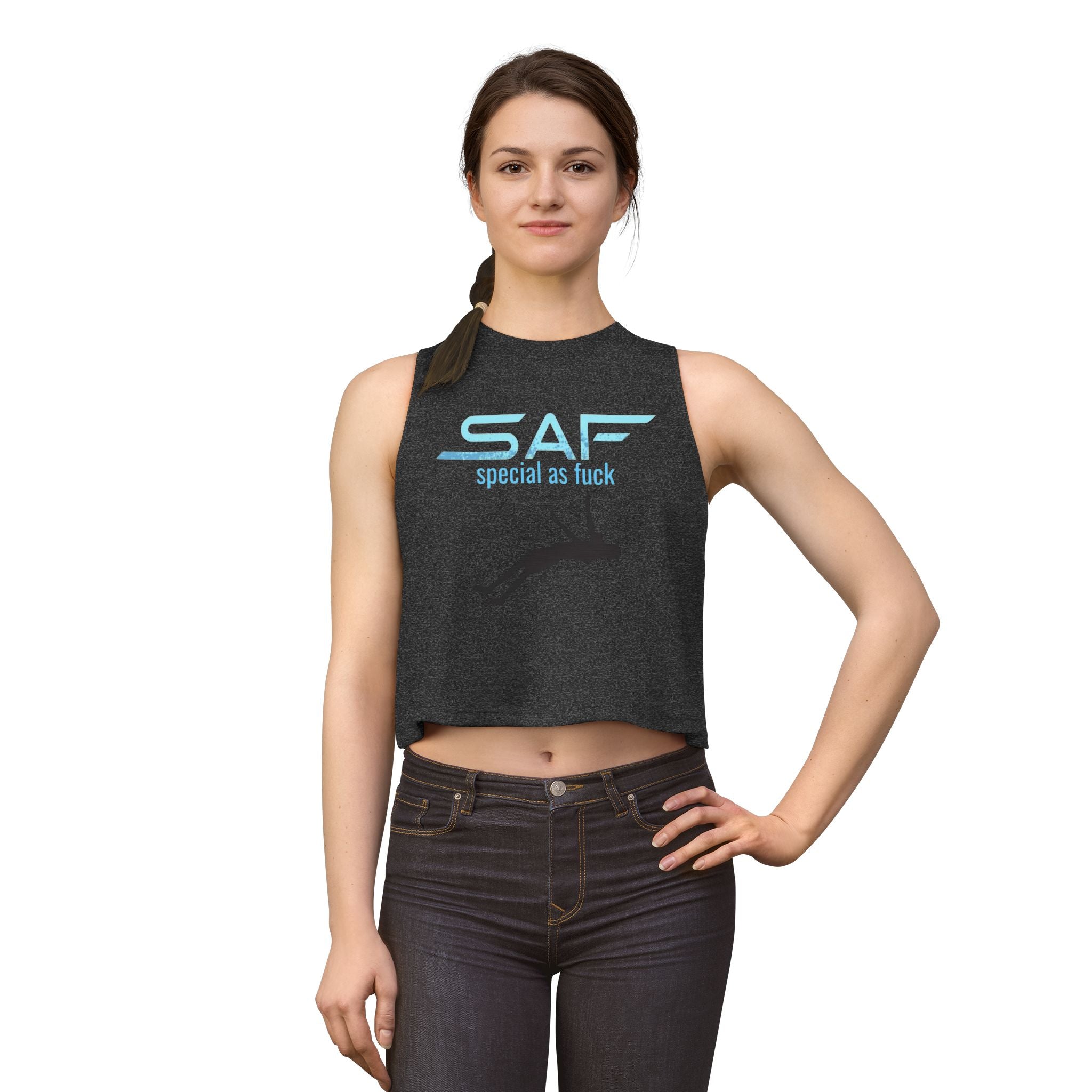 Crop Top — "SAF (Special As F**k)" Swing Silhouette Graphic