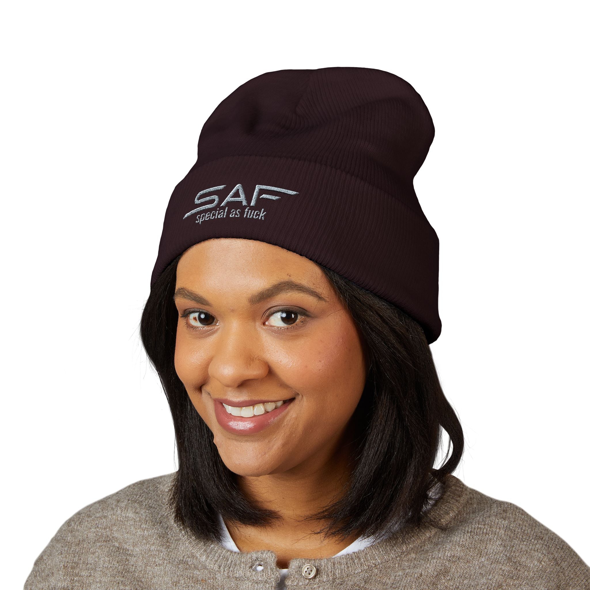 Embroidered 'SAF - special as fuck' Cuffed Beanie