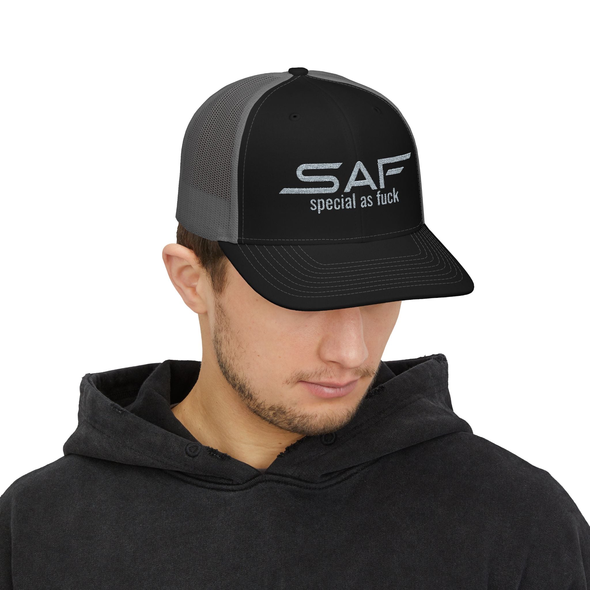 Trucker Cap — "SAF (Special As F**k)" Embroidered Snapback