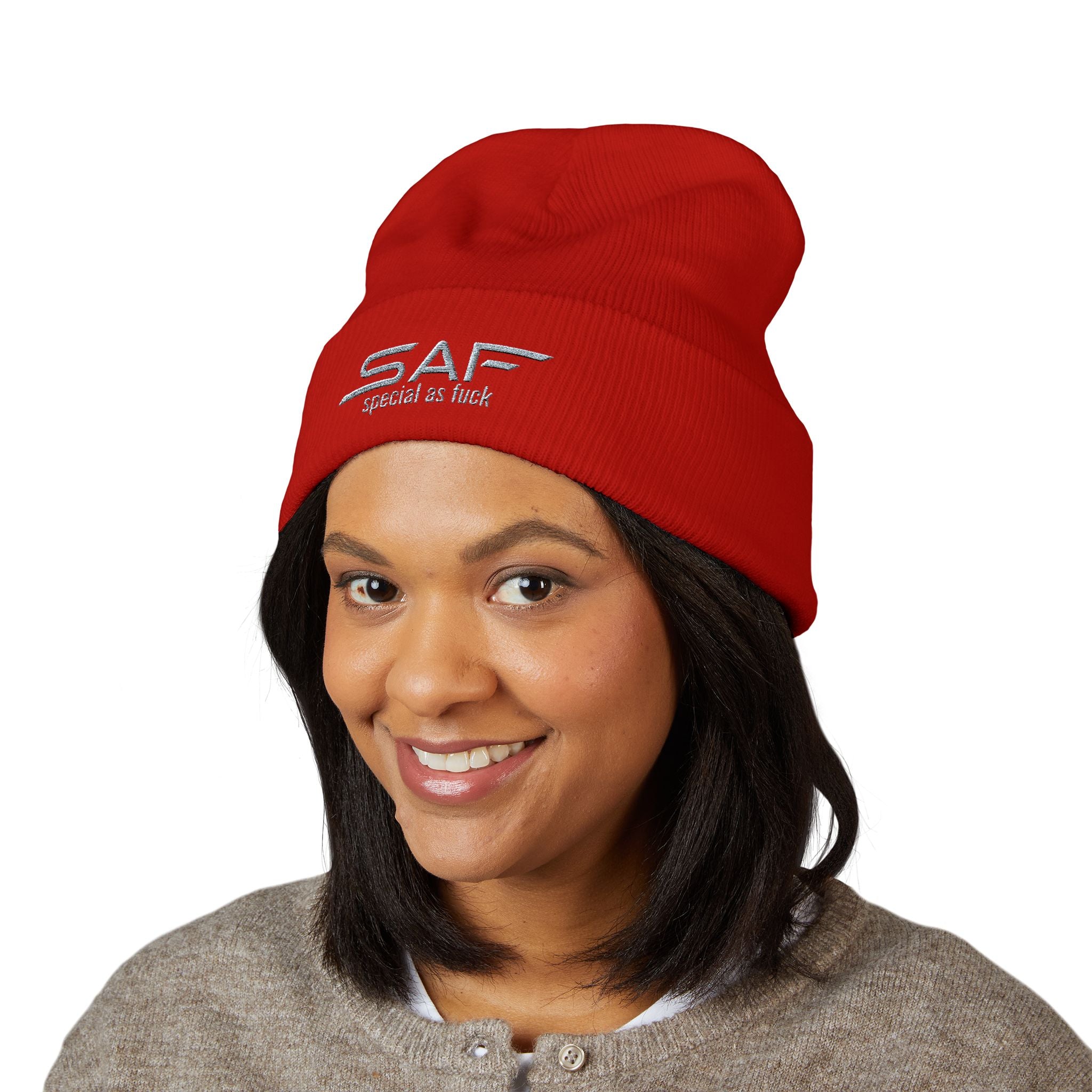 Embroidered 'SAF - special as fuck' Cuffed Beanie