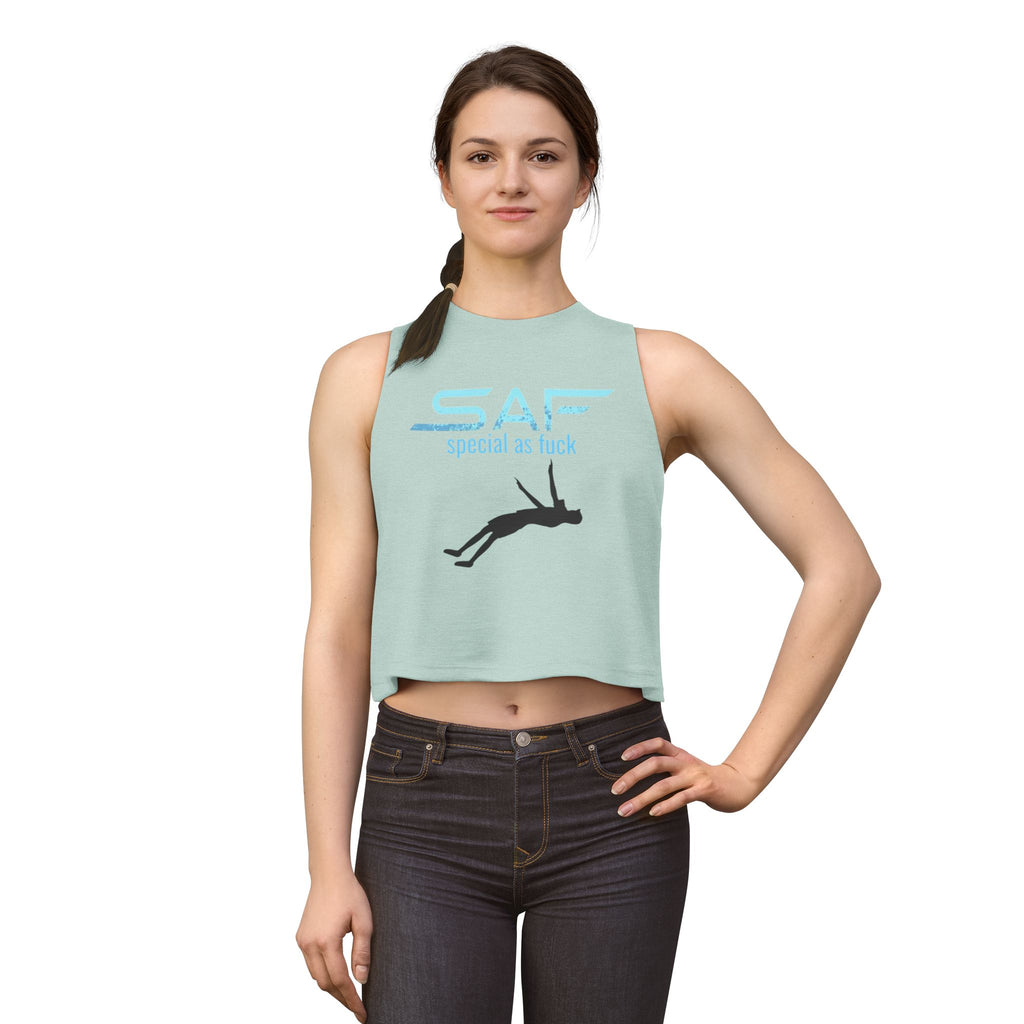 Crop Top — "SAF (Special As F**k)" Swing Silhouette Graphic