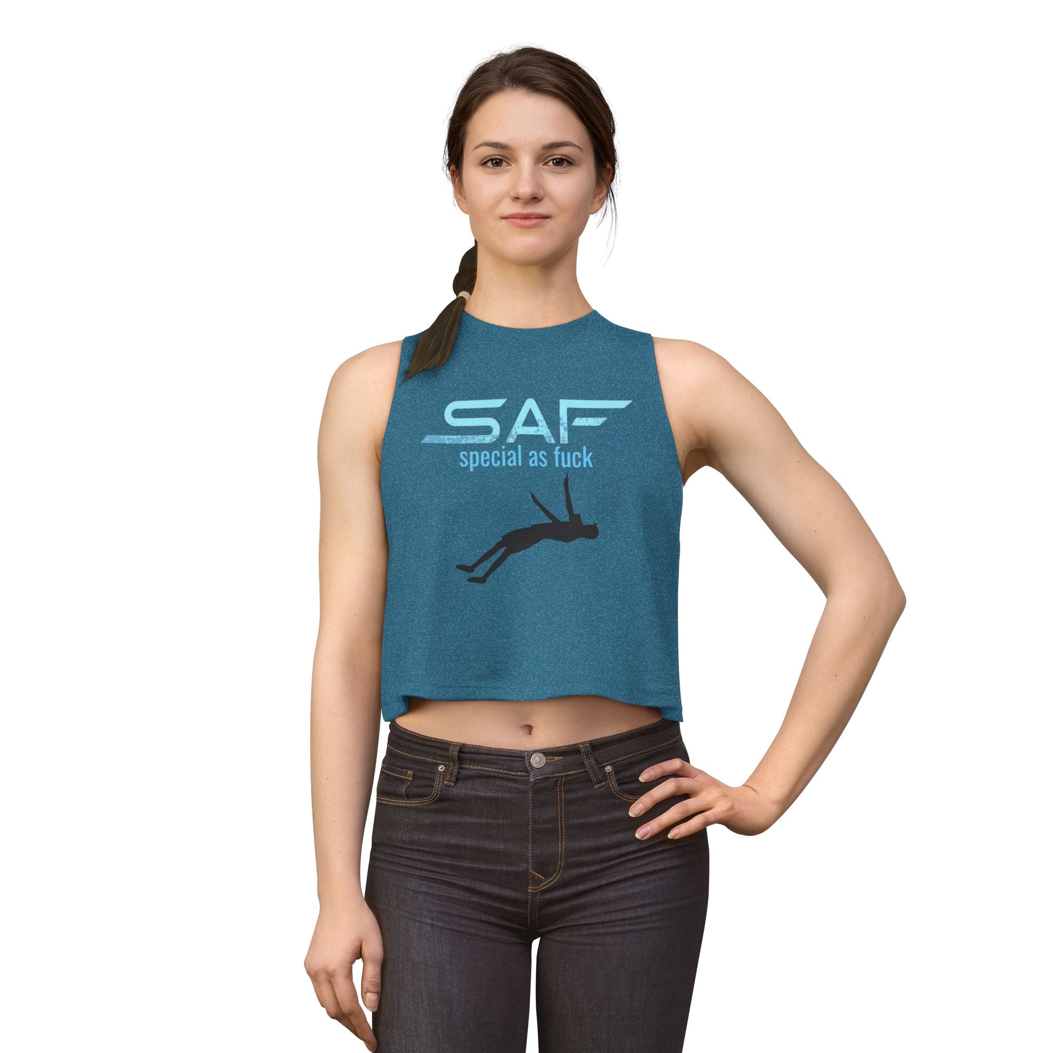 Crop Top — "SAF (Special As F**k)" Swing Silhouette Graphic