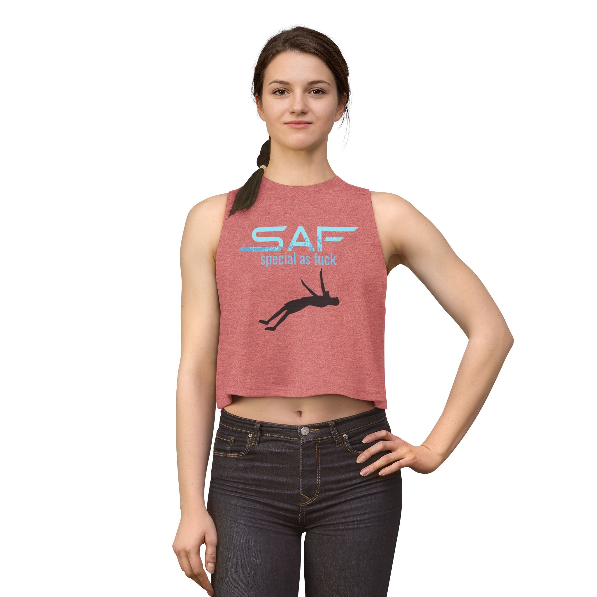Crop Top — "SAF (Special As F**k)" Swing Silhouette Graphic