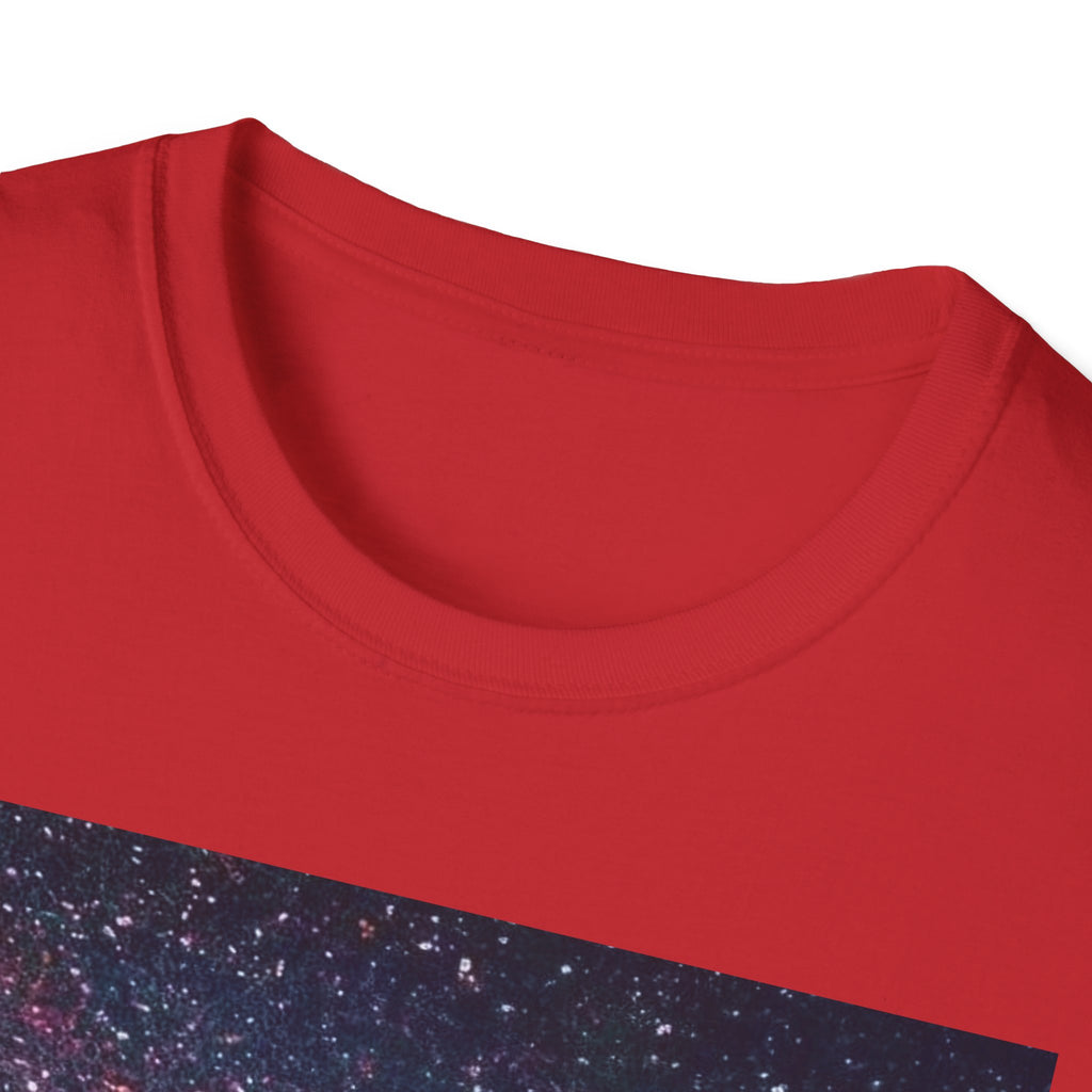 SAF Red Script Galaxy T-Shirt — Space Graphic Tee with 'SAF' Design