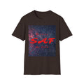 SAF Red Script Galaxy T-Shirt — Space Graphic Tee with 'SAF' Design